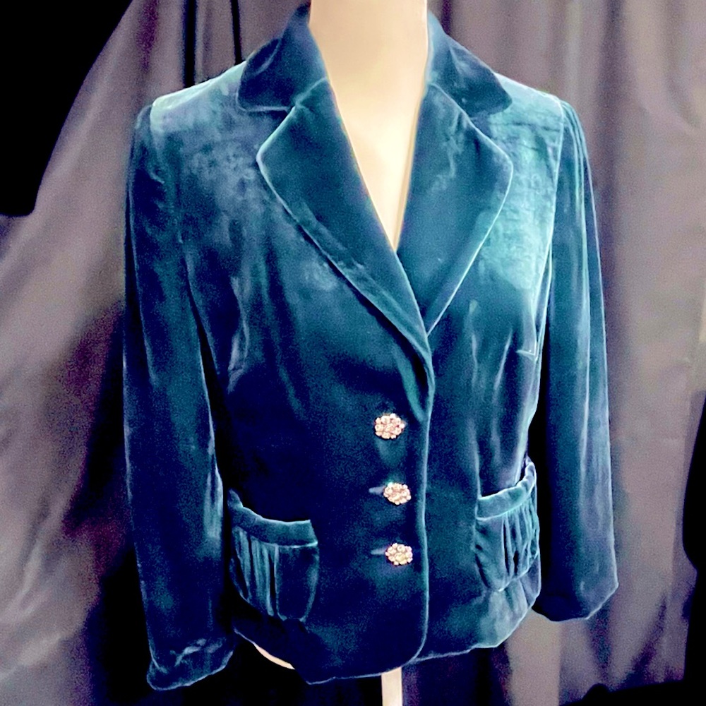 Banana Republic teal velvet blazer w/ rhinestone buttons